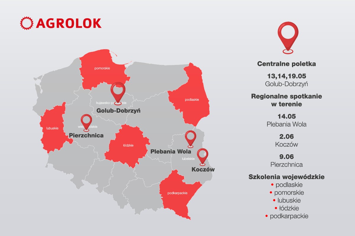 Mapa wydarzeń w ramach cyklu Pola nowych możliwości Agroloku